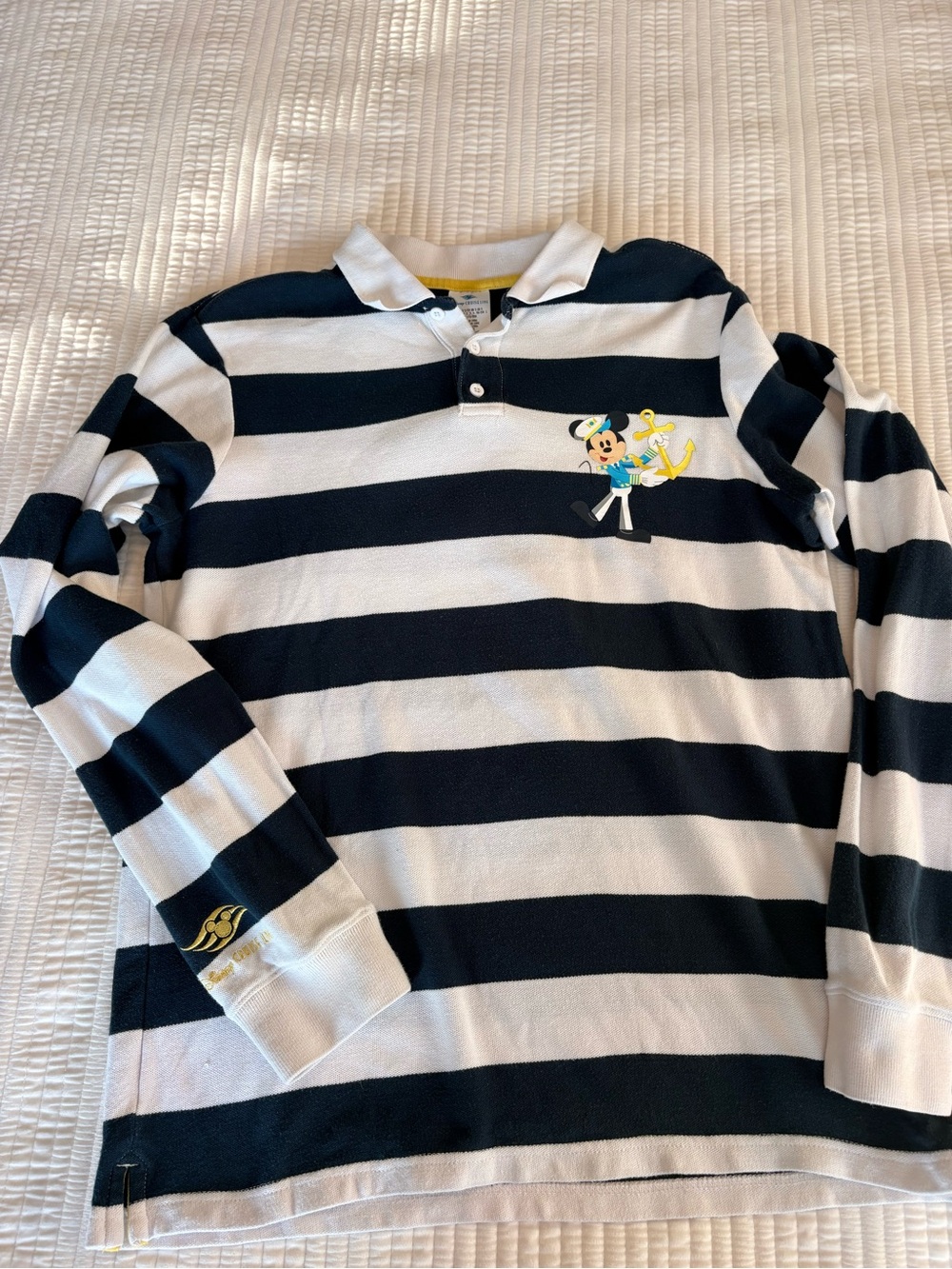 Disney Cruise Line Mickey Mouse Nautical Striped Long Sleeve Polo Shirt -Adult S